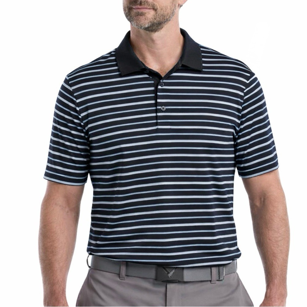 Adidas Golf Blue/White/Black Striped Climalite Polo Shirt
